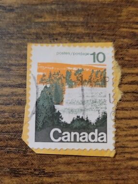 Canada Vintage Forest Postage Stamp – Green and Orange